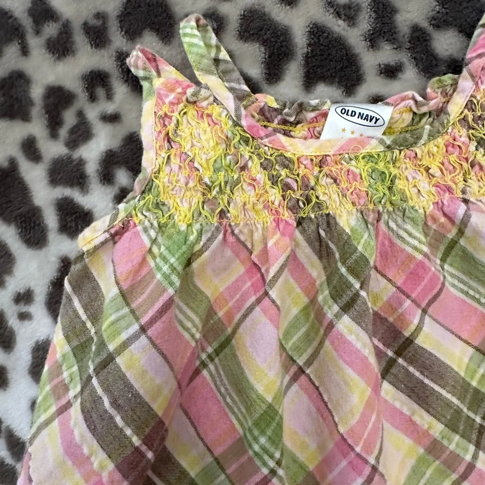 Old Navy Plaid Sundress in Yellow Pink Green Brown Size  Baby Large 12-18 months